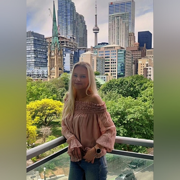 ASOS Pink Blush Off Shoulders Flowy Top - Picture 1 of 2